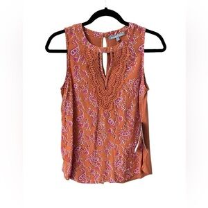 Danielrainn Stitch Fix Women’s Orange Pink Lace Sleeveless Blouse Top Petite XS